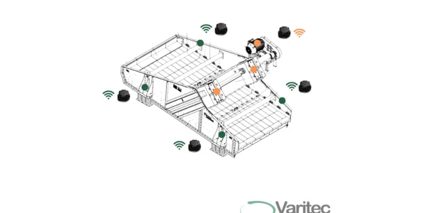 Esquema de harnero con sensores inalámbricos de vibración